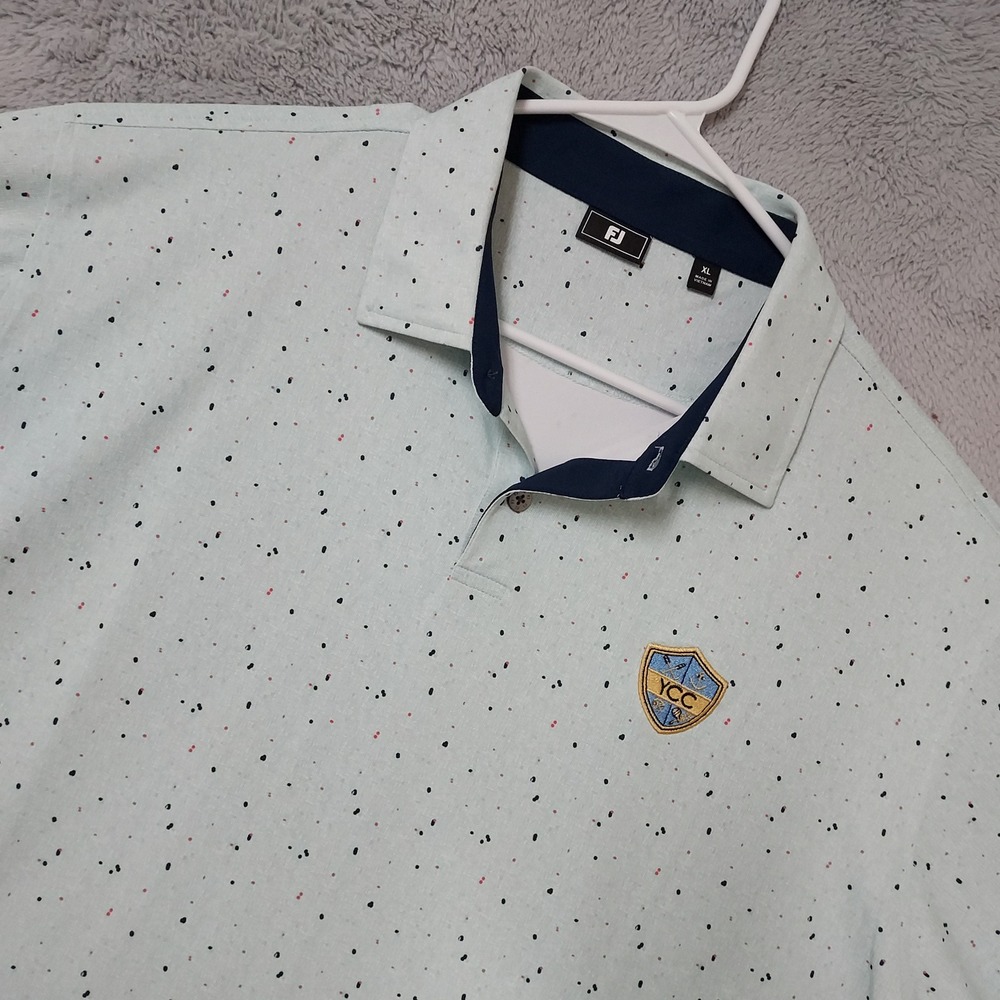 FootJoy Polo Shirt Mens XL YCC Country Club Logo Speckled Jersey Mint Green EUC